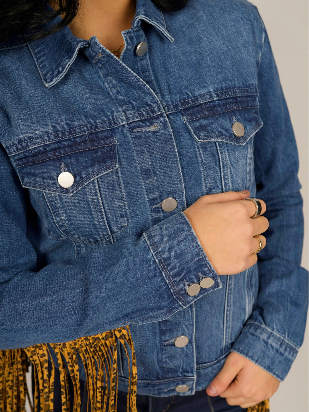 Leopard Fringe Jean Jacket