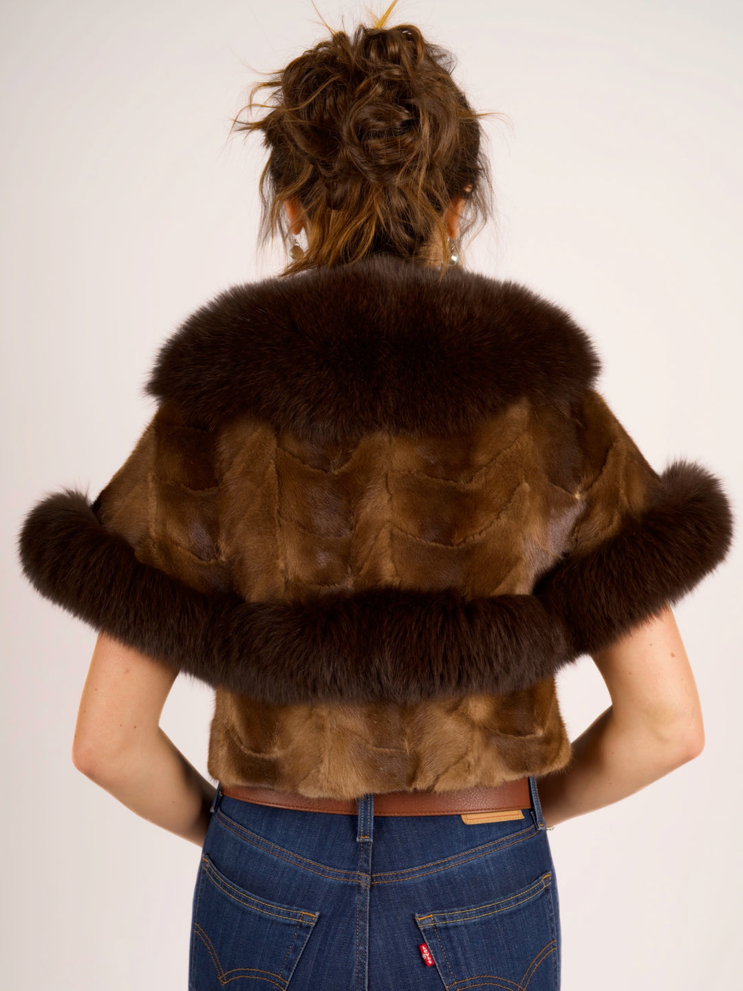 Premium Brown Mink & Fox Fur Cape