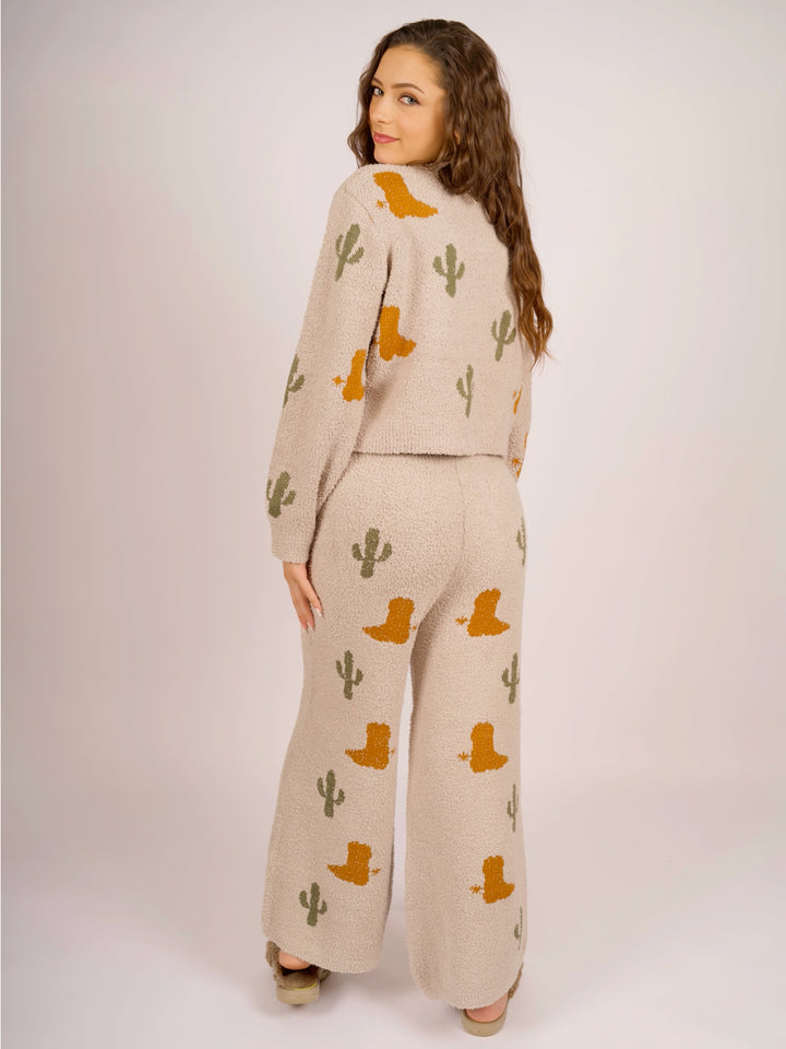 Southwest Cactus Western Knit Loungewear Set for Women