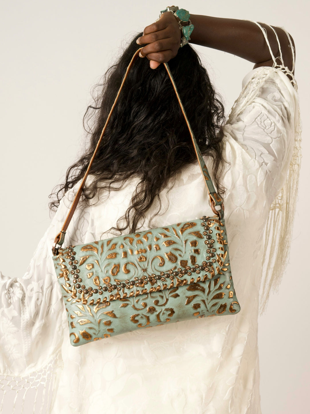 Kurtmen Turquoise Large Crystal Clutch Bag