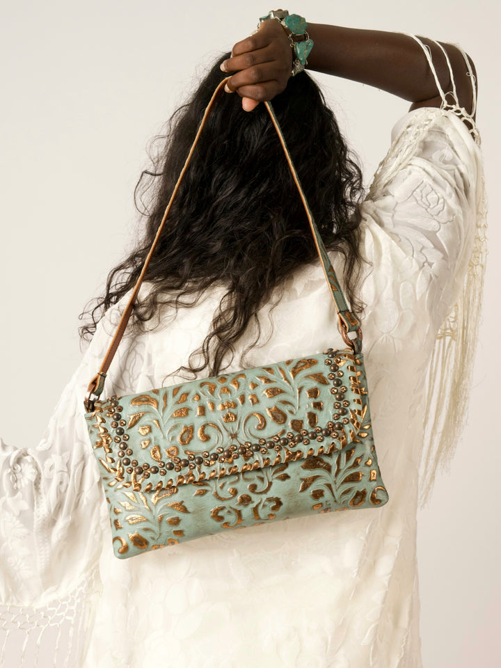 Kurtmen Turquoise Large Crystal Clutch Bag