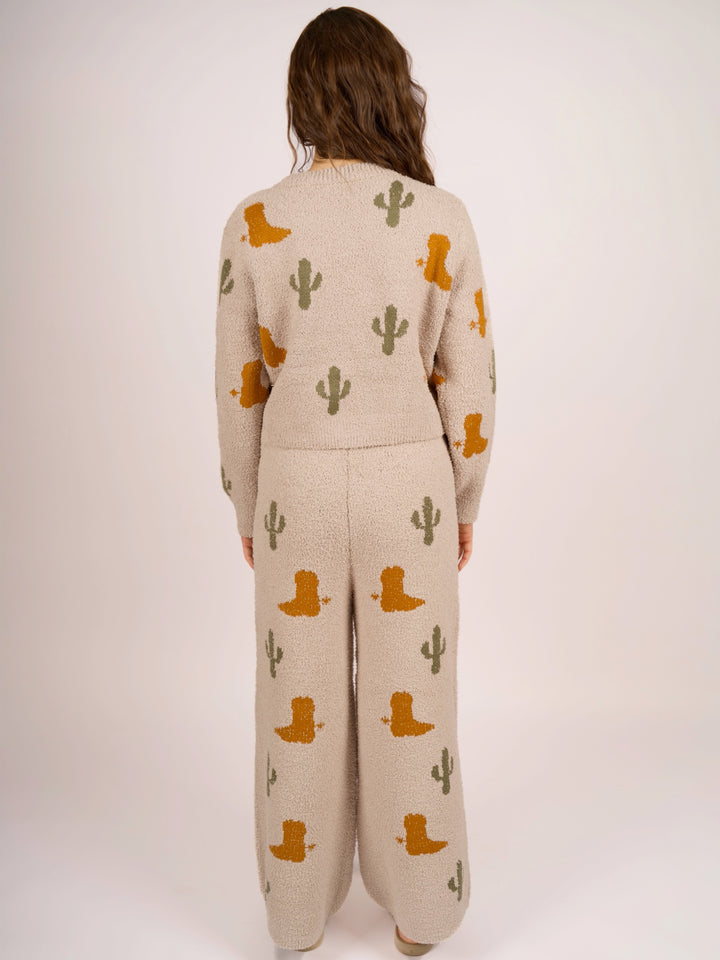 Southwest Cactus Western Knit Loungewear Set for Women