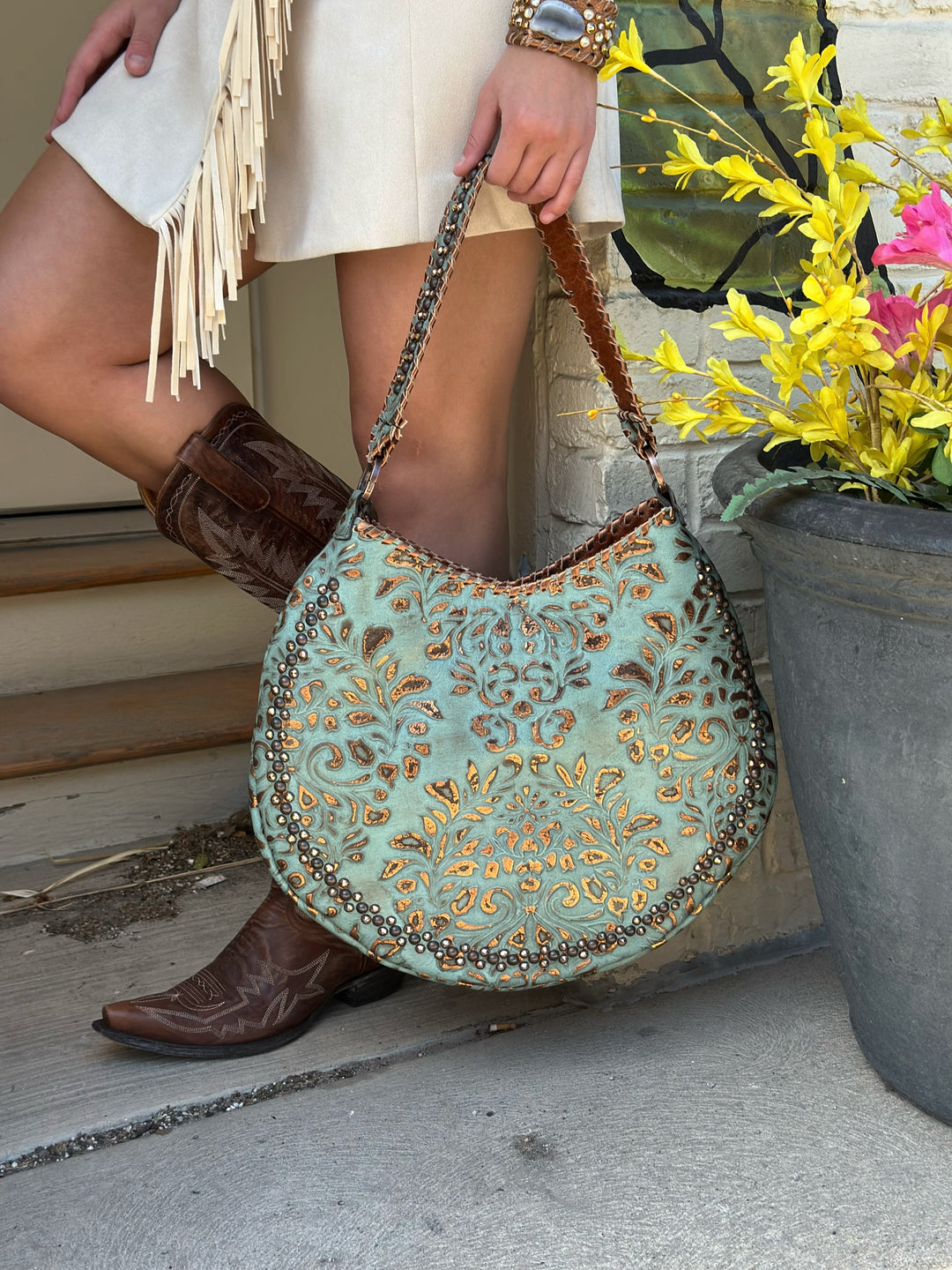 Kurtmen Turquoise Cookie Shoulder Bag w/ Crystal Accent