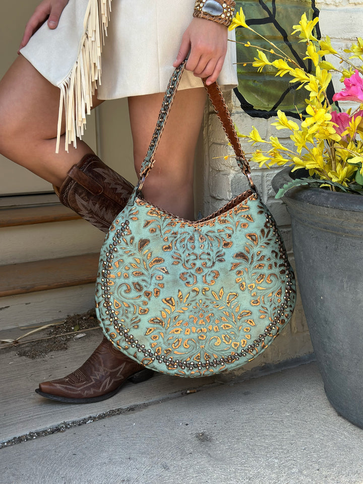 Kurtmen Turquoise Cookie Shoulder Bag w/ Crystal Accent