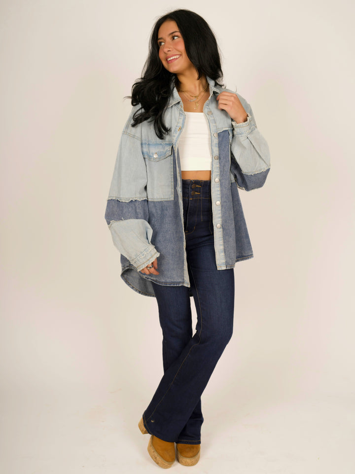 POL Two Toned Oversized Denim Shacket