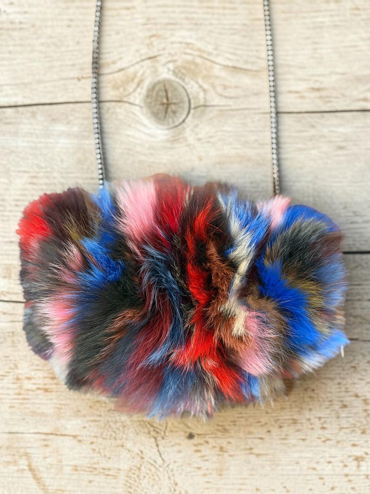 Multi Color Fox Fur Muff Purse