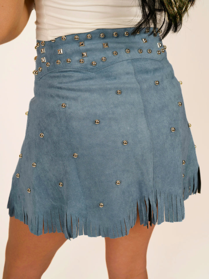 Coachella Faux Suede Studded Fringe Belt