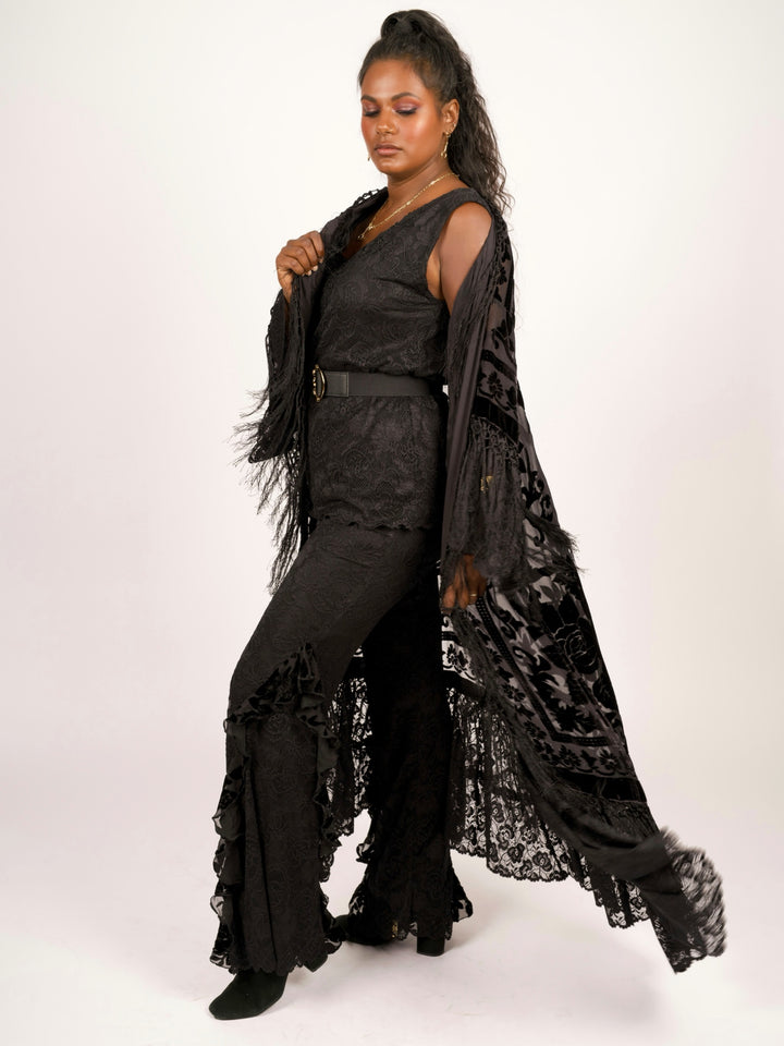 Pat Dahnke Black Stevie Nicks Burnout Velvet & Lace Duster