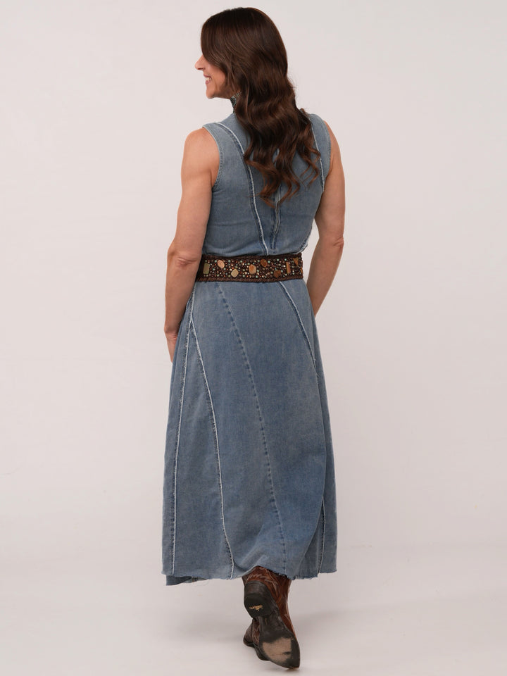Classic Cowgirl Denim Maxi Dress