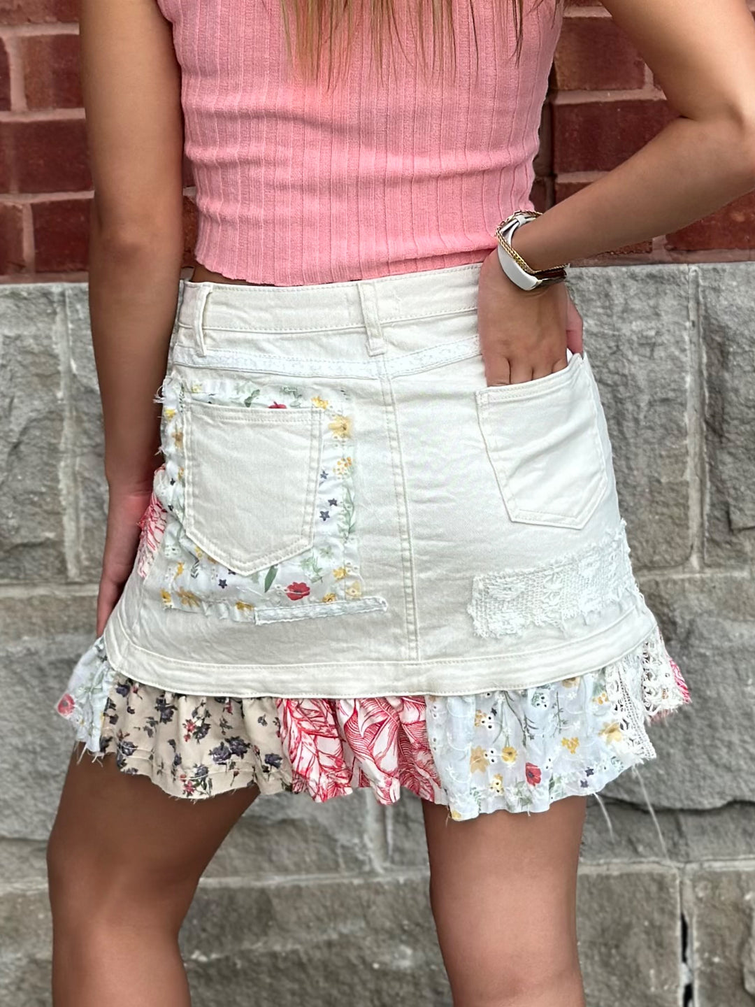 POL Playful Patchwork Mini Skirt