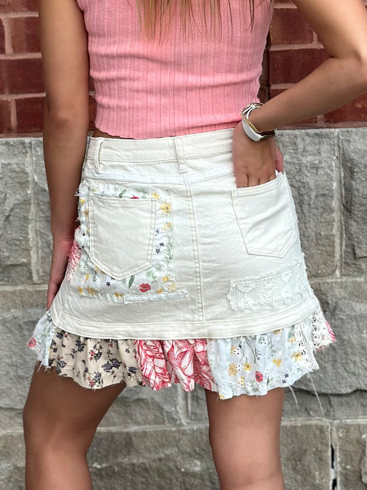 POL Playful Patchwork Mini Skirt
