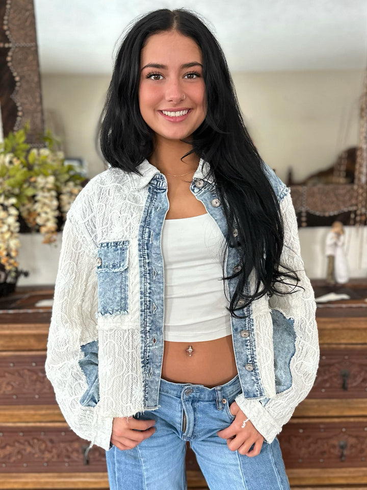 POL Dreamy Denim Lace Jacket