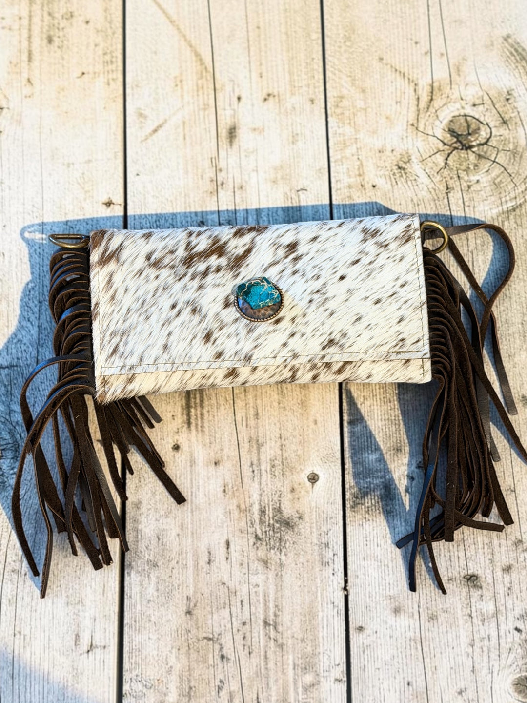 Hey Darlin Leather Crossbody / Clutch with Concho & Turquoise Stone