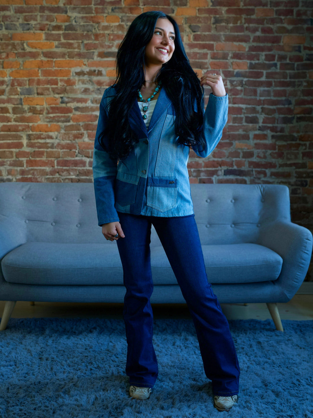 Two-Toned Patchwork Denim Blazer