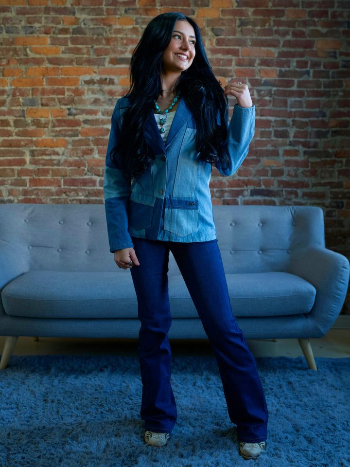 Two-Toned Patchwork Denim Blazer