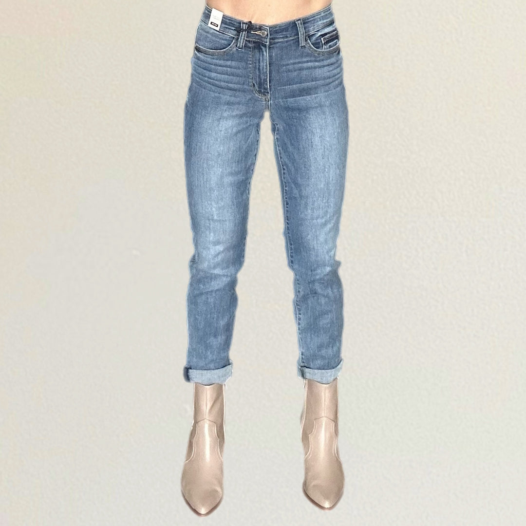 Judy Blue Mid Rise Cuffed Slim Jeans