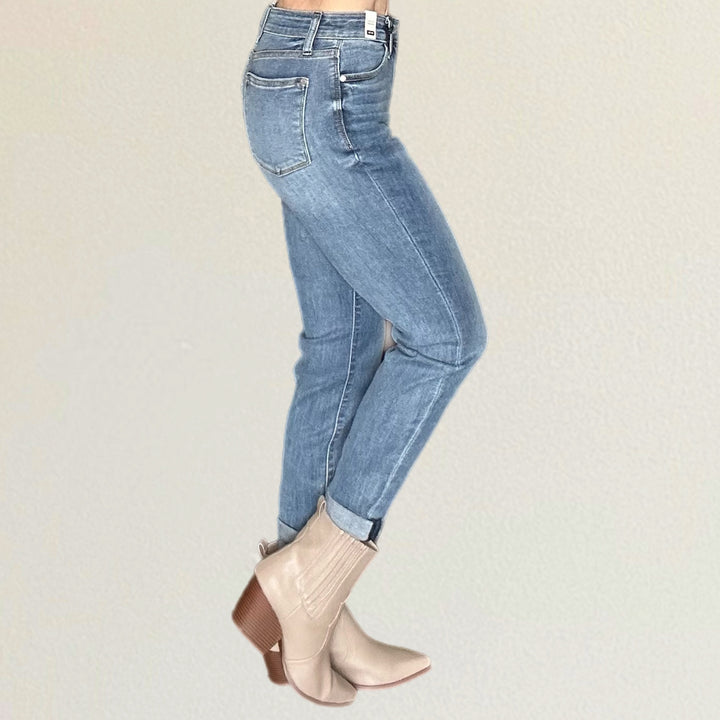 Judy Blue Mid Rise Cuffed Slim Jeans