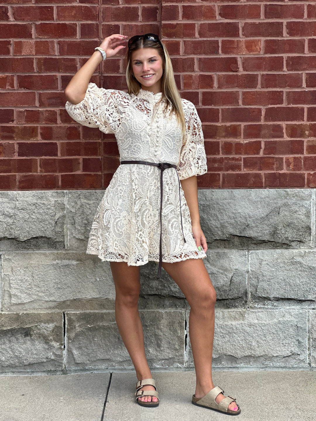 Lace Mock Neck Mini Dress