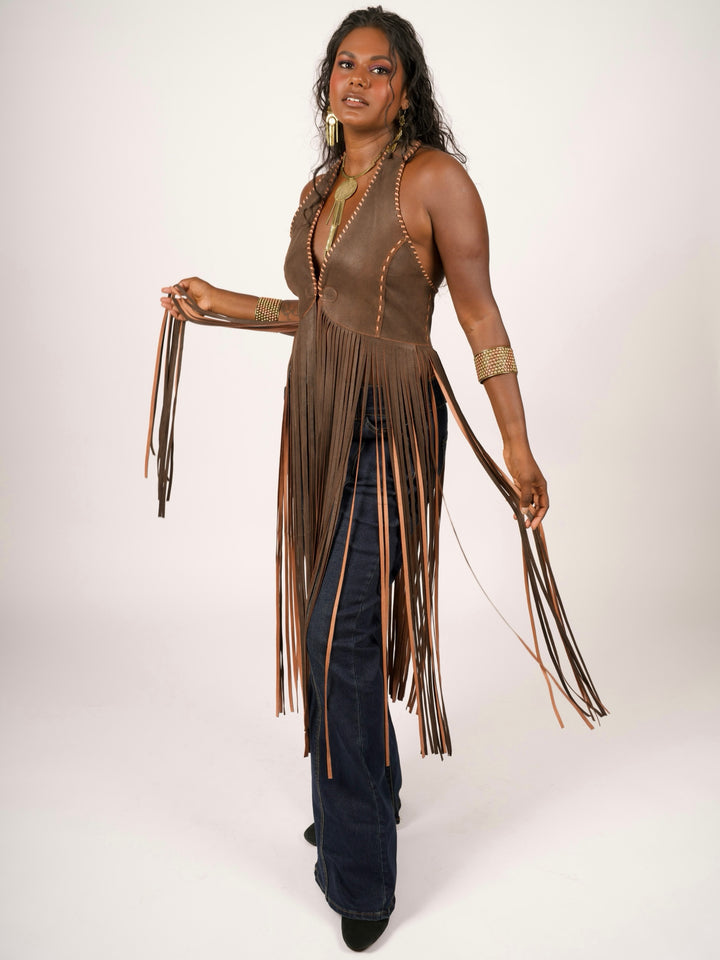 Leather Fringe Halter Top
