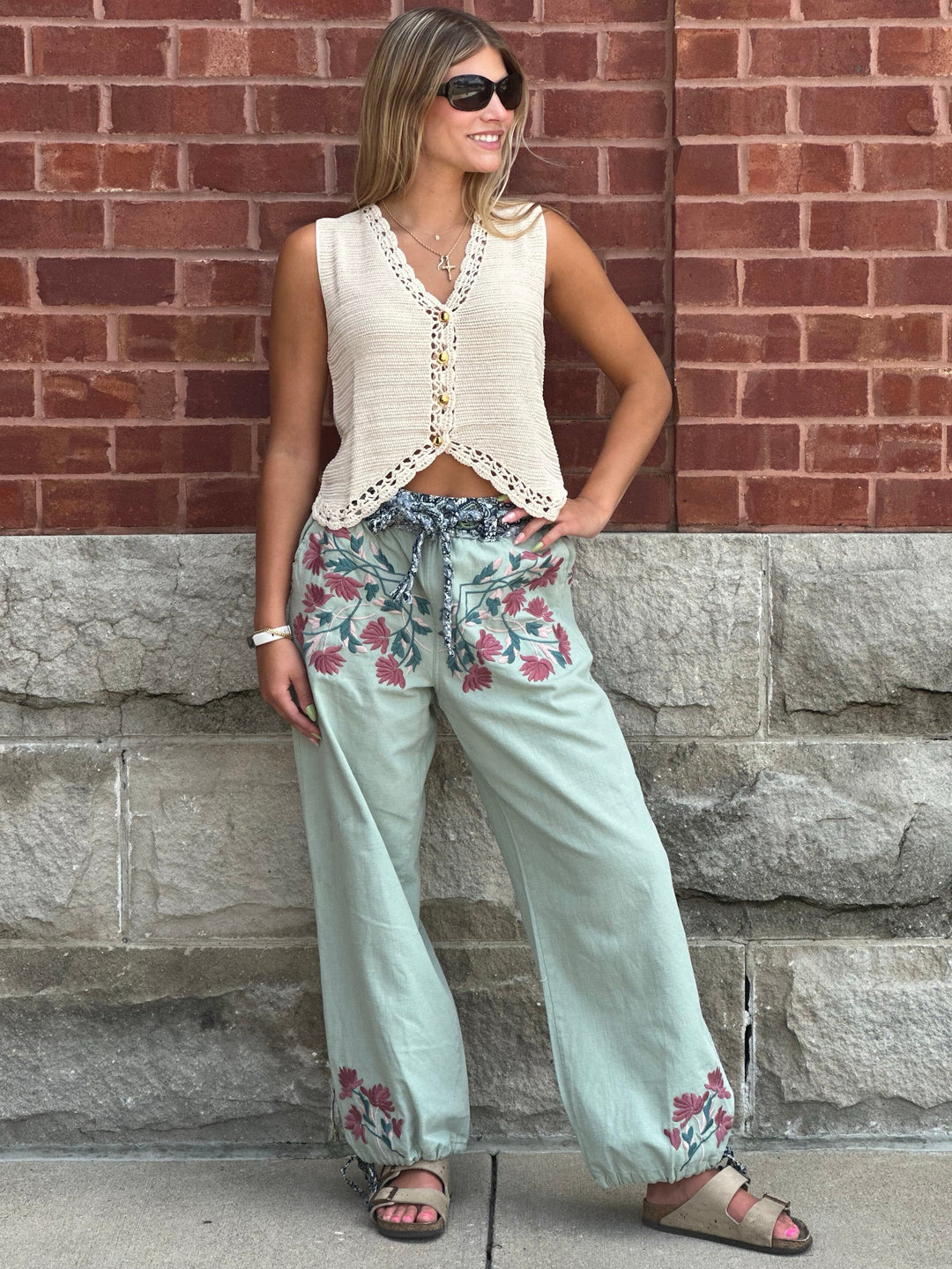 Boho Floral Embroidery Pants