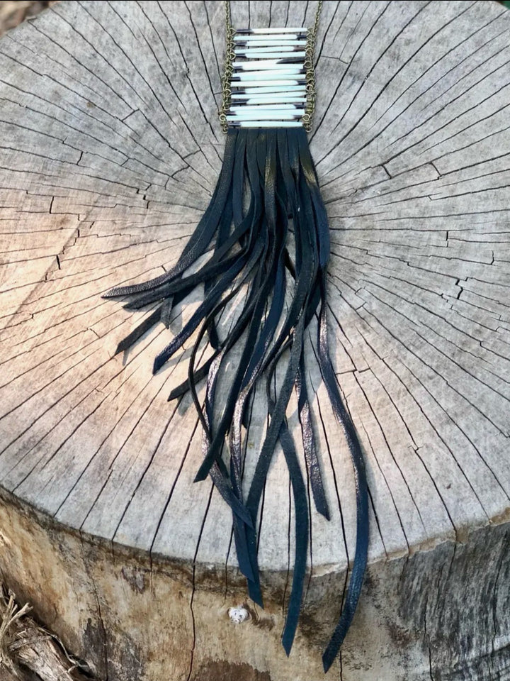 Porcupine Quill Breastplate Necklace with Leather Fringe