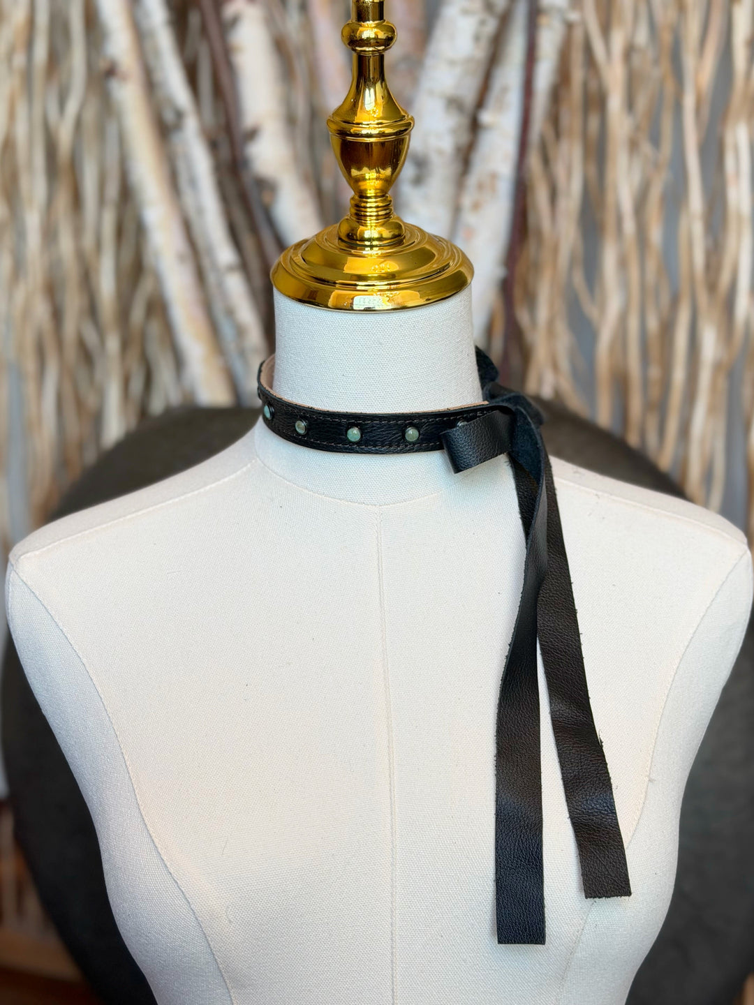 Black Leather & Turquoise Pearl Choker Necklace