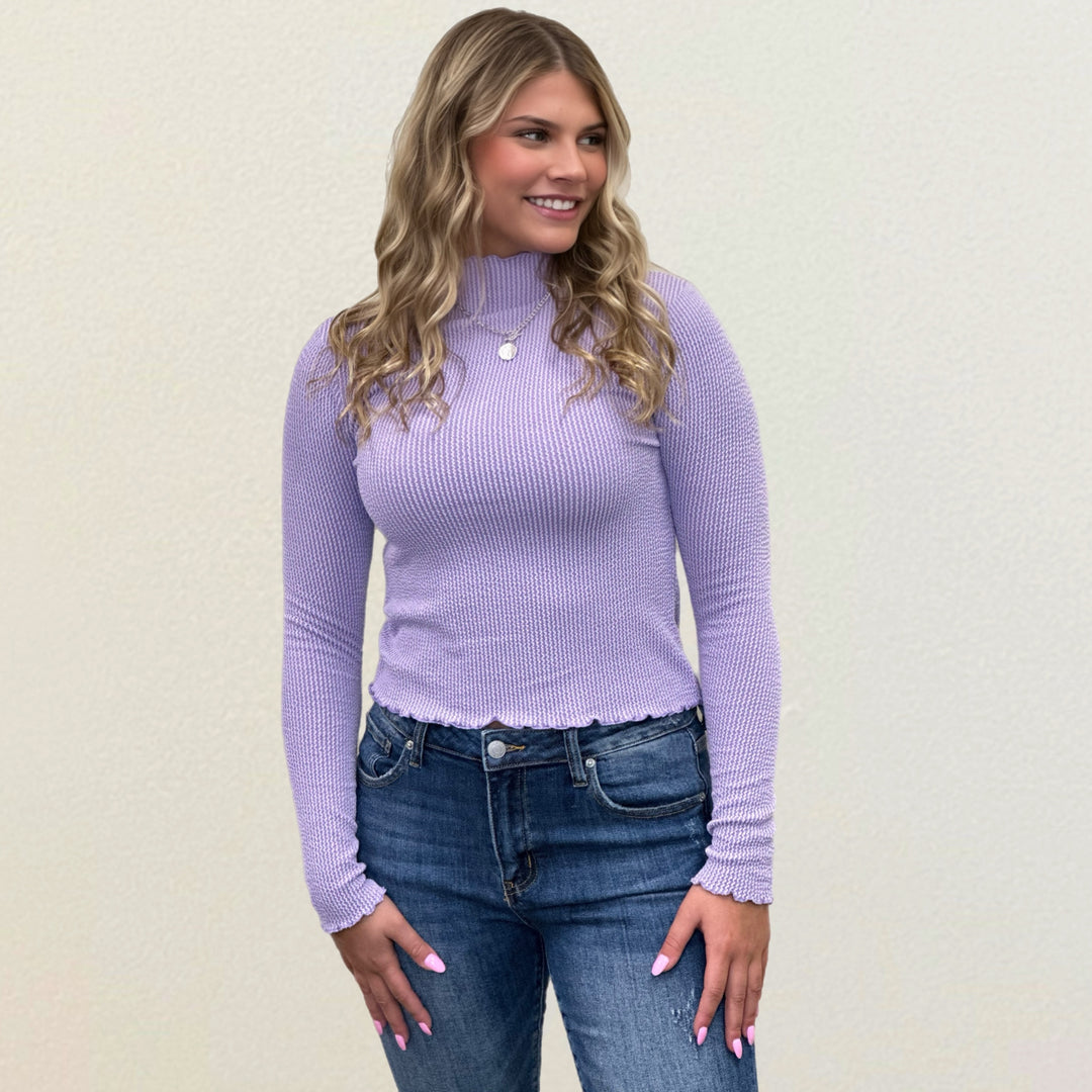 Cozy Chic Textured Mock Neck Long Sleeve Top - Salt and Grace Boutique