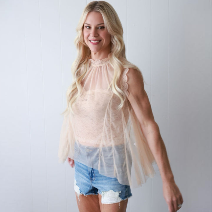 Sheer Bliss Mesh Top with Removable Brami