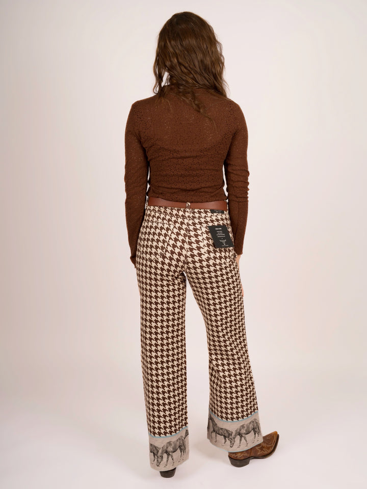 Cowgirl Ranch Horse Hem Wide Leg High Rise Jeans