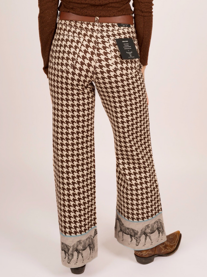 Cowgirl Ranch Horse Hem Wide Leg High Rise Jeans