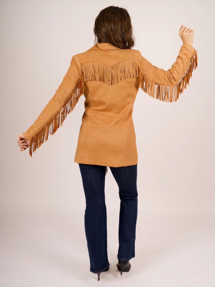 Boho Cowgirl Fringed Faux Suede Blazer