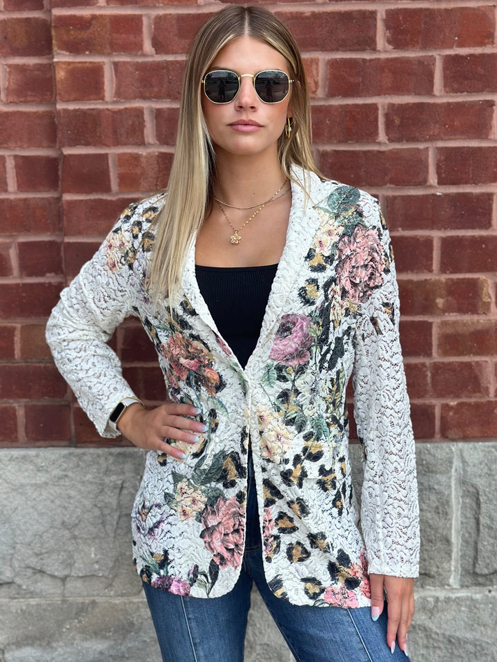 Floral Lace Sequin Blazer