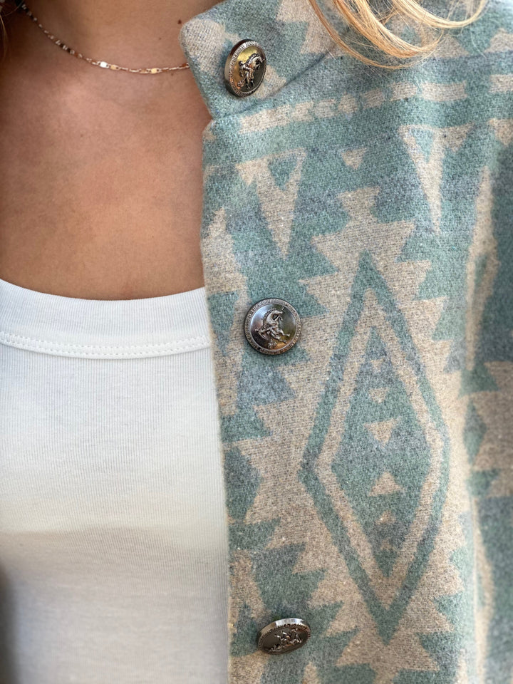 Aztec Print Lined Button Down Coat