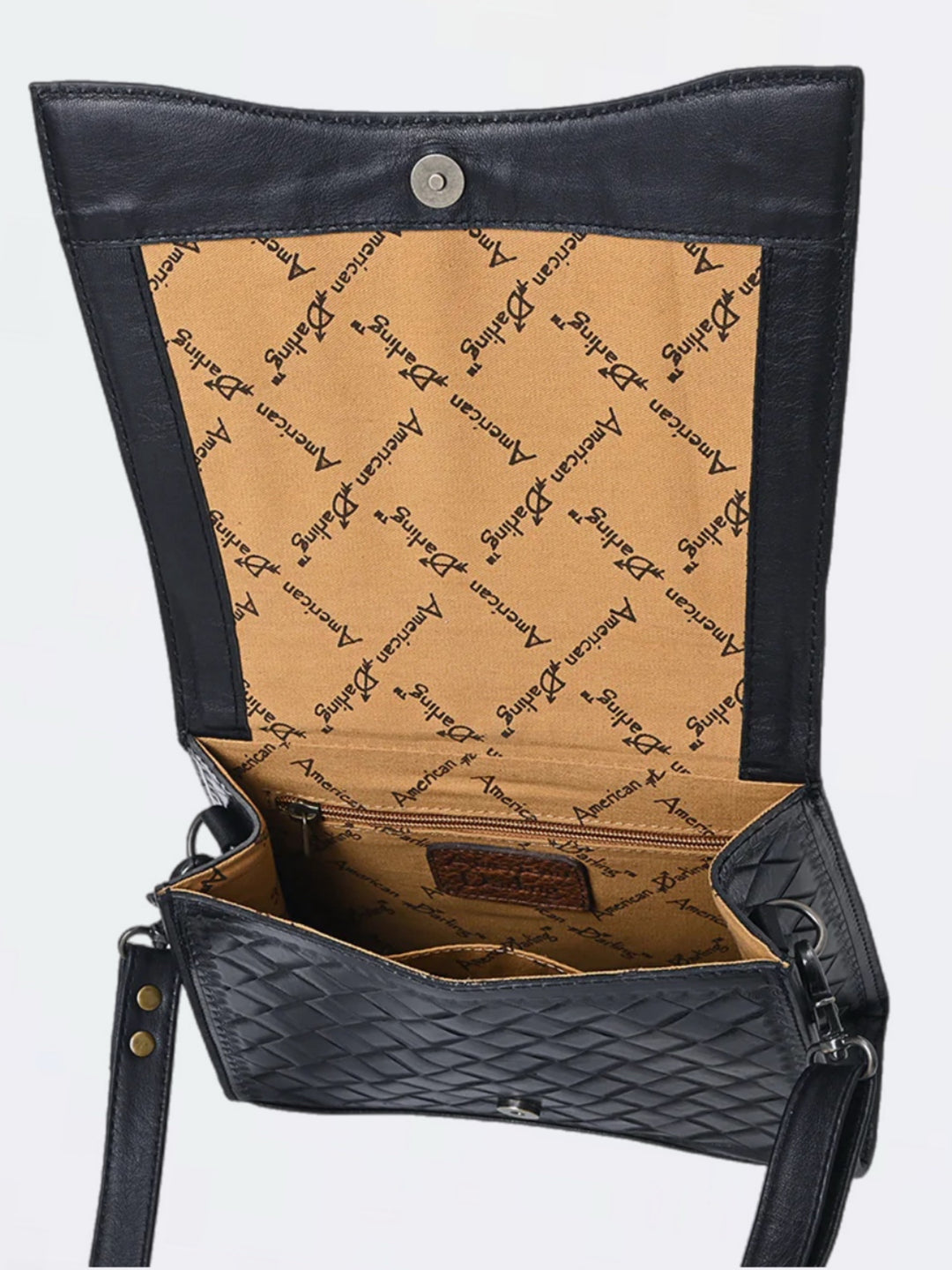 Black Hand Tooled Leather Crossbody Messenger Handbag