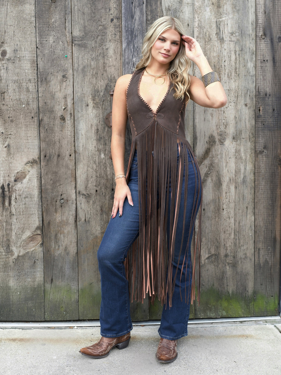 Leather Fringe Halter Top