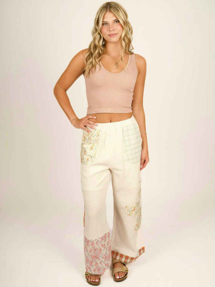 Lightweight Gauze Wide Leg Patchwork Boho Pants