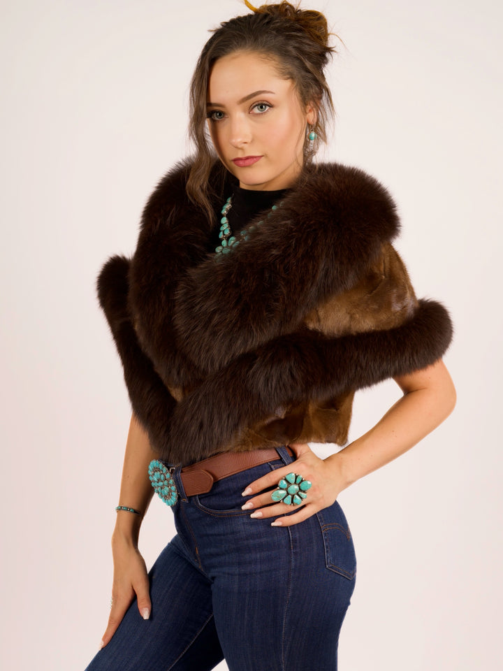 Premium Brown Mink & Fox Fur Cape