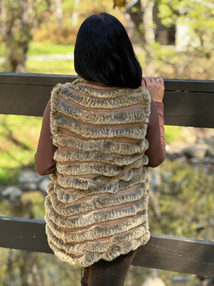 Natural Rex Rabbit Pocket Shawl Vest