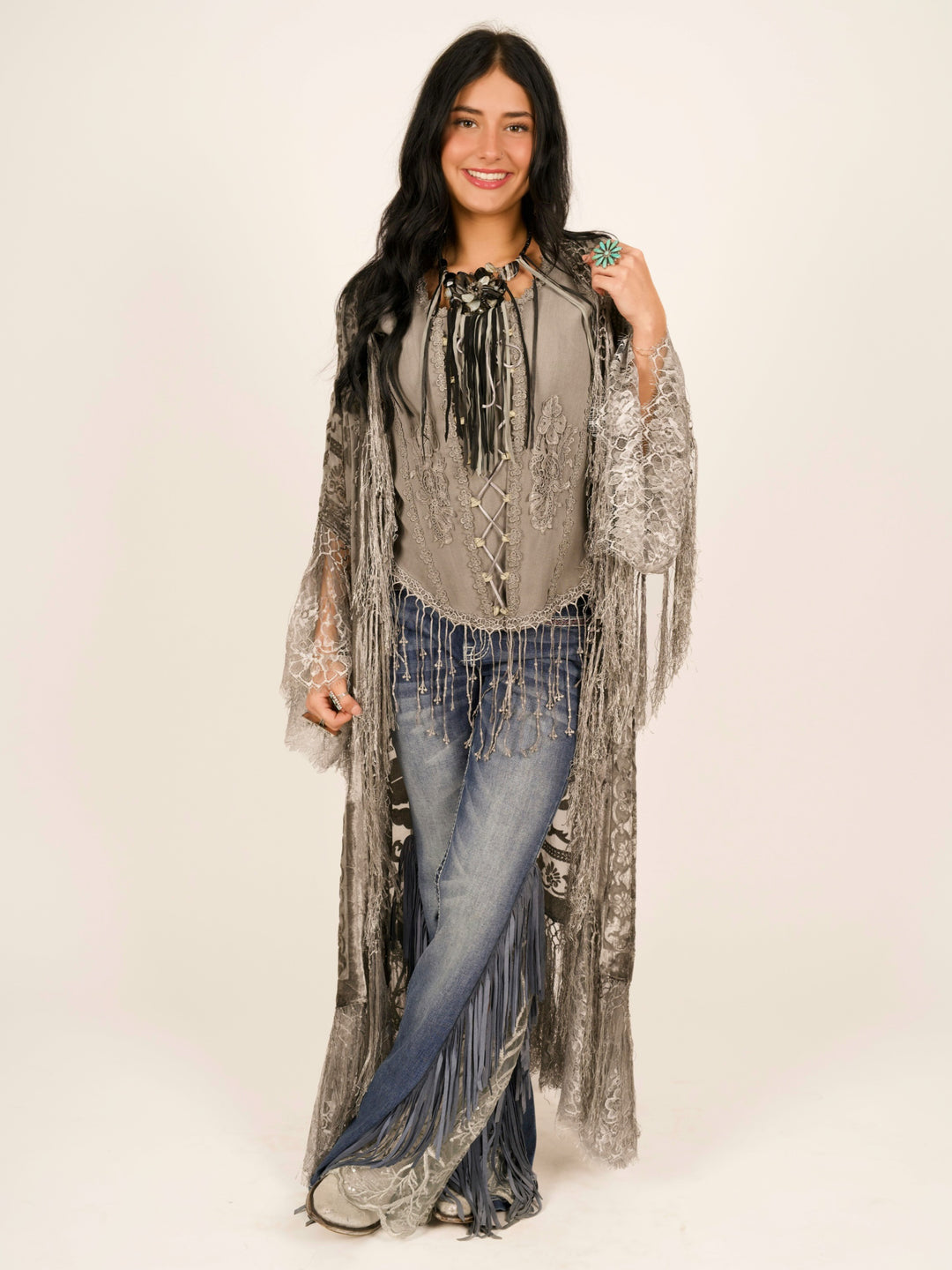 Stevie Nicks Burnout Velvet & Lace Duster