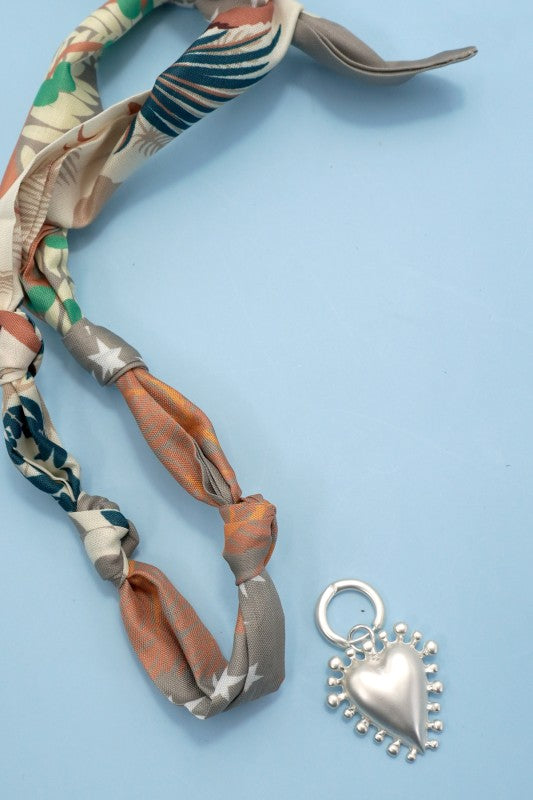 Interchangeable Silver Heart Charm Scarf Necklace