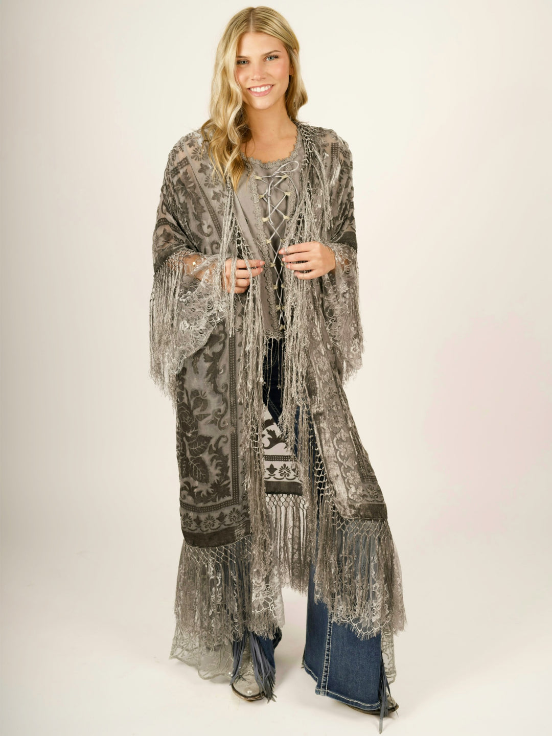 Stevie Nicks Burnout Velvet & Lace Duster