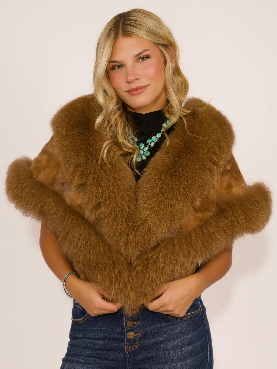 Premium Whiskey Mink & Fox Fur Cape