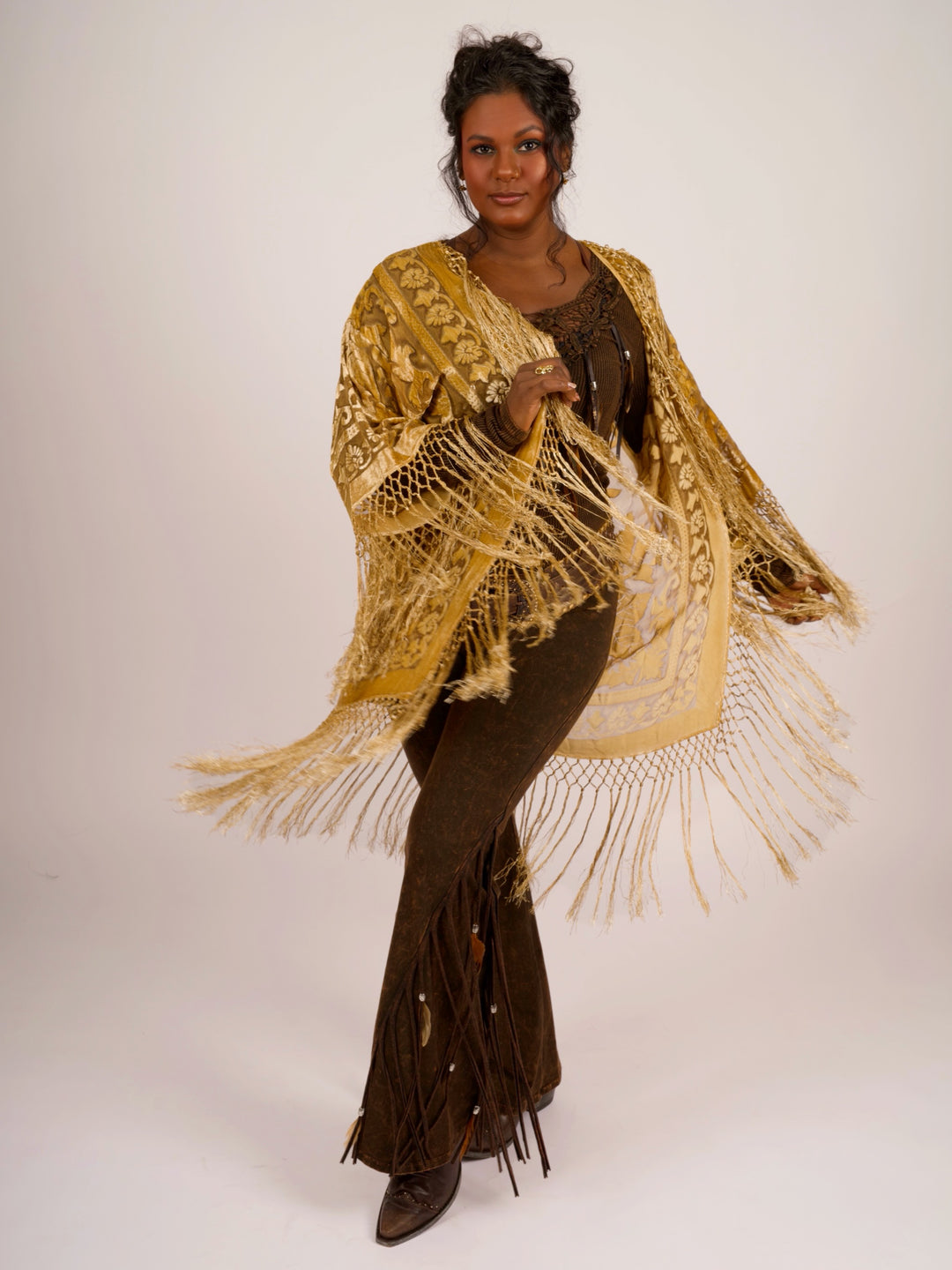 Pat Dahnke Antique Gold Burnout Velvet Fingertip Duster