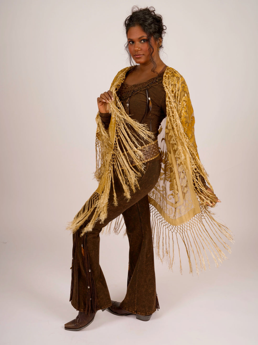 Pat Dahnke Antique Gold Burnout Velvet Fingertip Duster