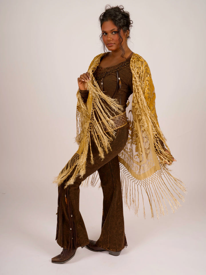 Pat Dahnke Antique Gold Burnout Velvet Fingertip Duster