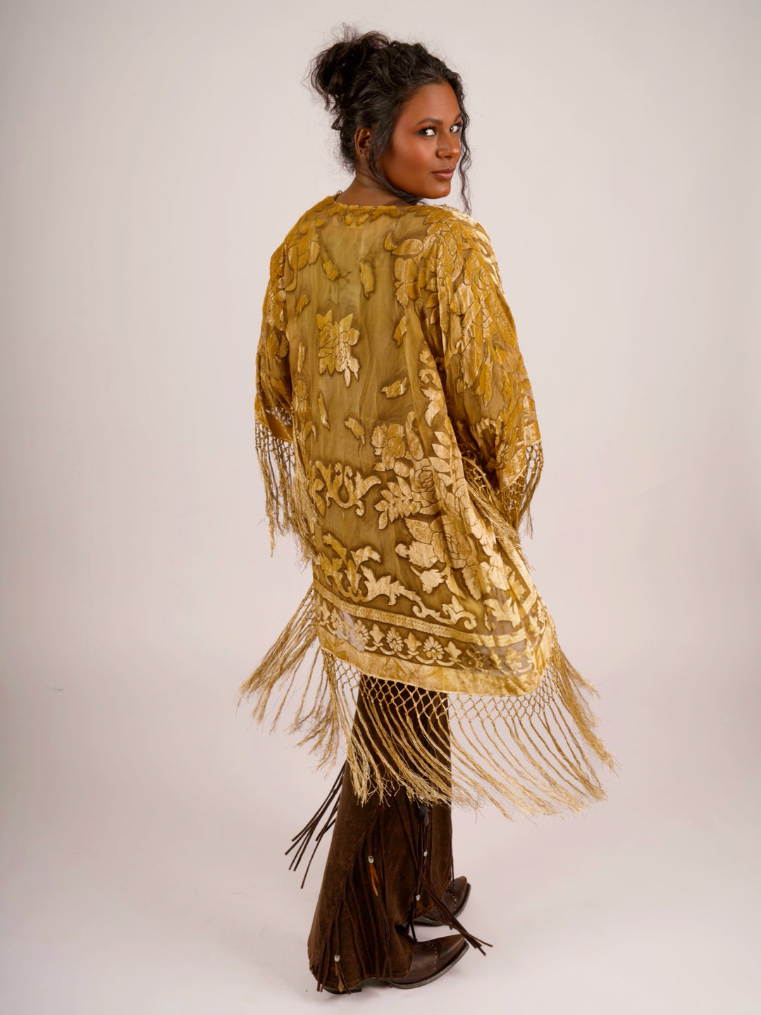 Pat Dahnke Antique Gold Burnout Velvet Fingertip Duster