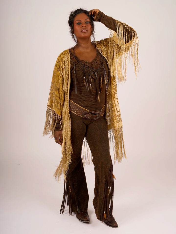 Pat Dahnke Antique Gold Burnout Velvet Fingertip Duster