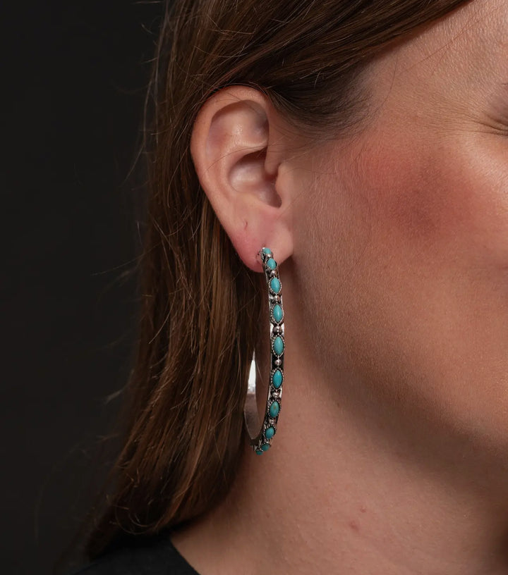 Turquoise Stone Hoop Earrings