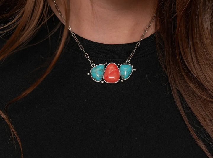 Coral & Turquoise Stone Necklace