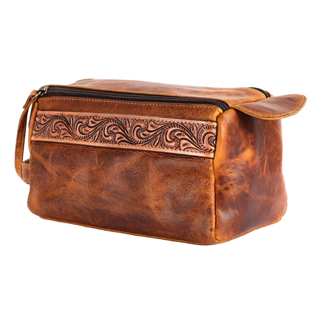 Tooled Leather Toiletry Bag